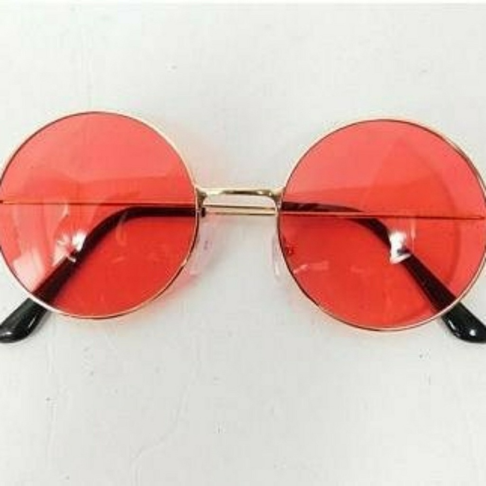 Red Gold Hippie Big Round Spectacle Sunglasses